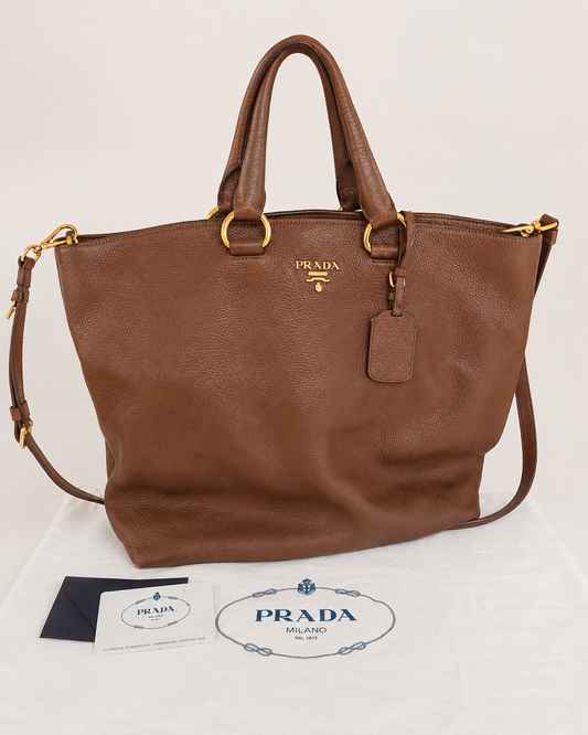Pre Loved* Prada Vitello Daimo Large Leather Tote - Brown RRP €1,700