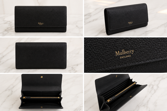 Pre Loved Mulberry Continental Wallet – Black Small Classic Grain