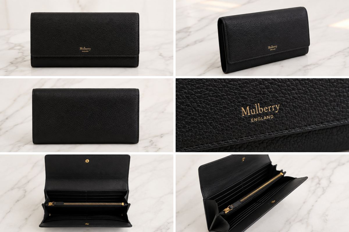 Pre Loved Mulberry Continental Wallet – Black Small Classic Grain