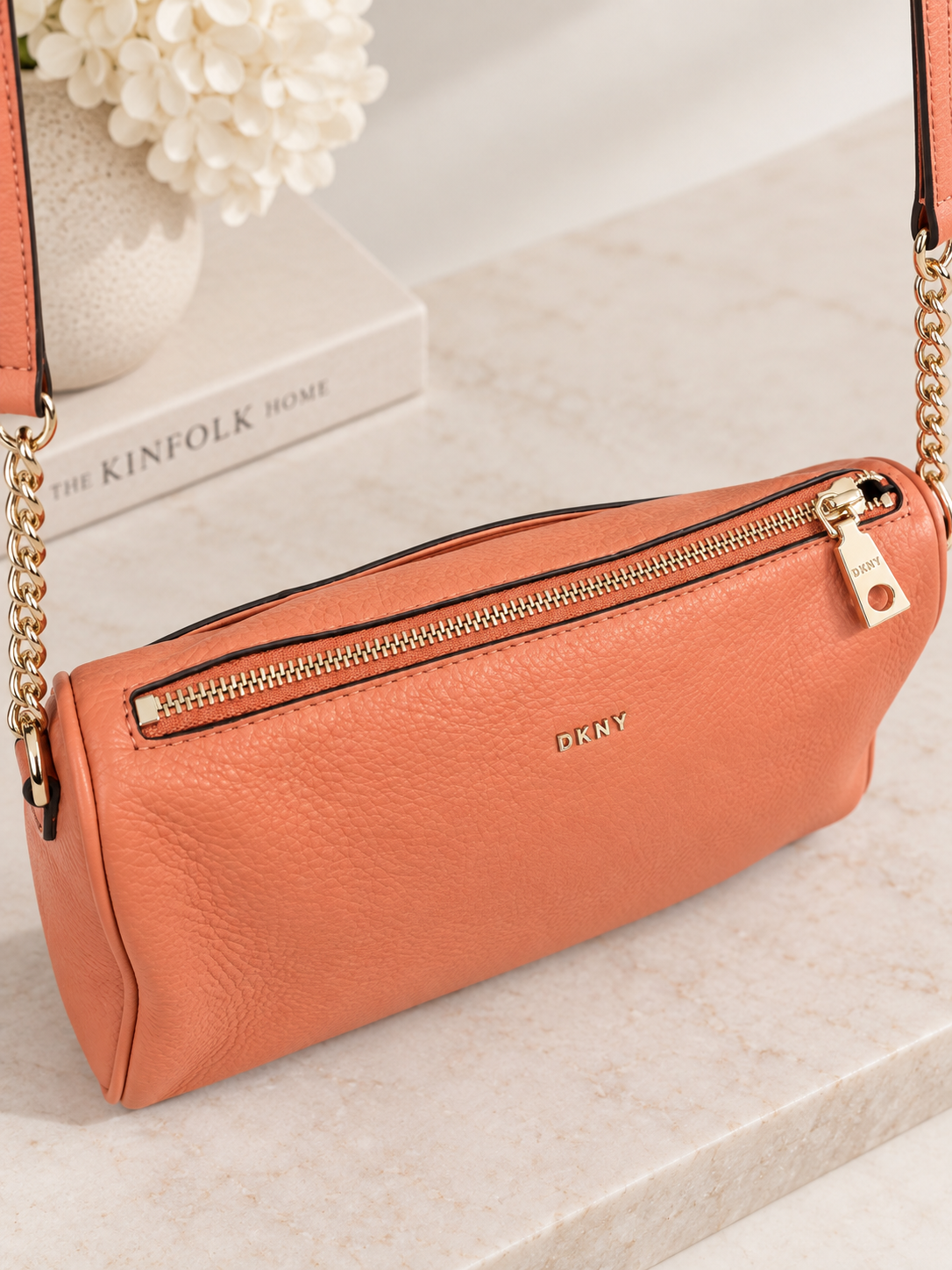 Pre loved DKNY Peach Leather Crossbody Bag
