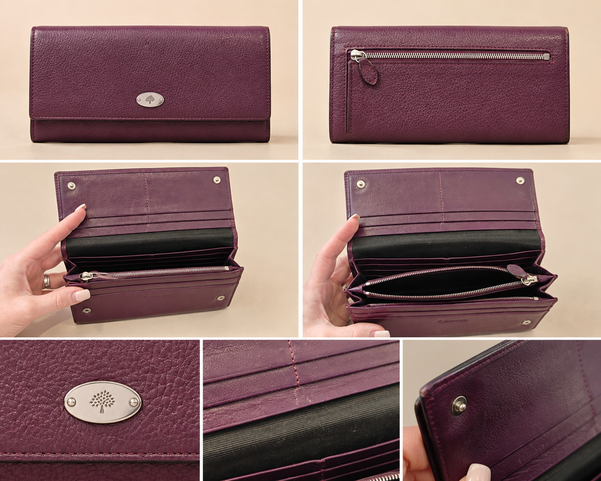 Pre Loved - Mulberry Plaque Continental Wallet – Plum