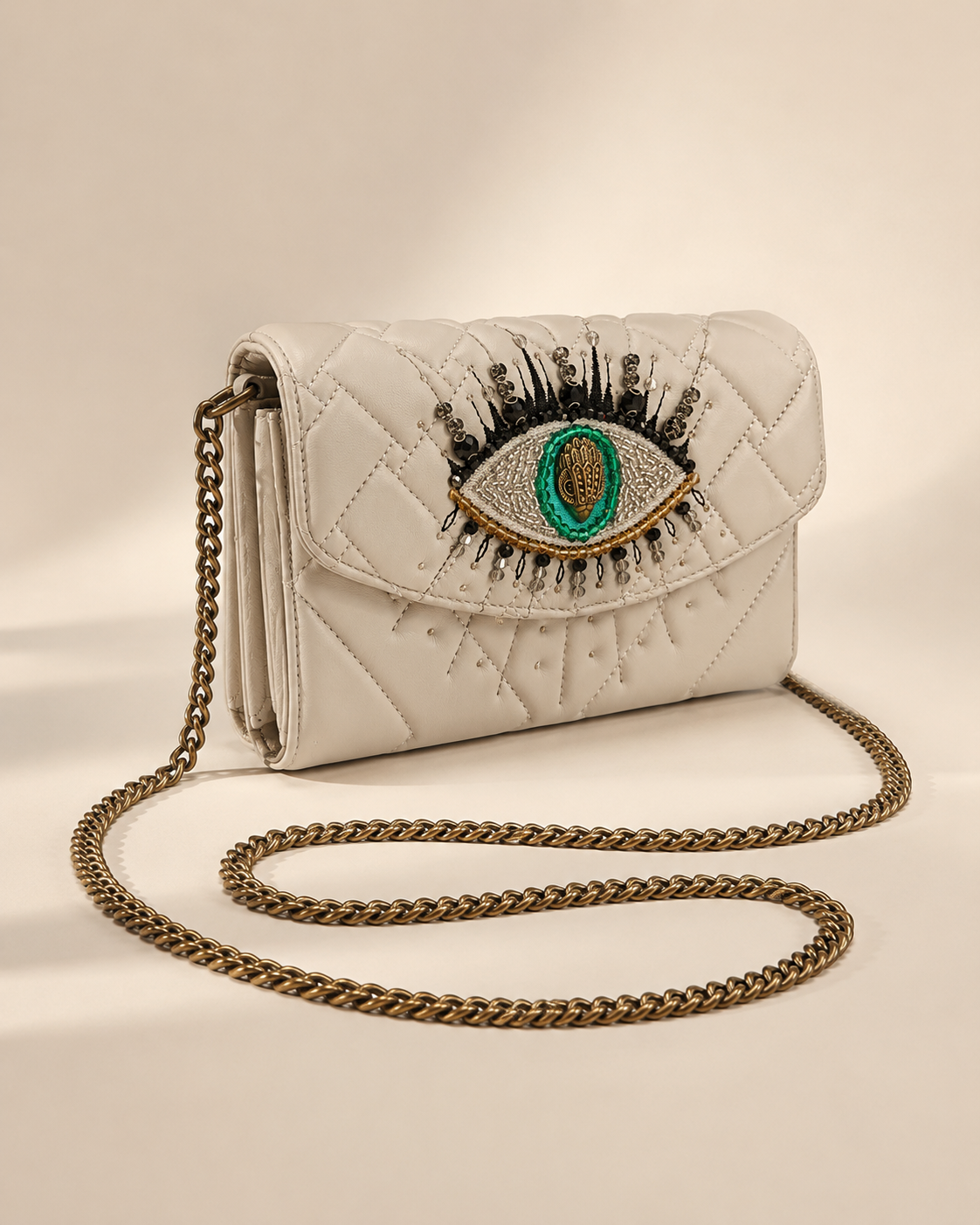 Pre-Loved Like New* Kurt Geiger Embellished Eye Crossbody Bag – Ivory