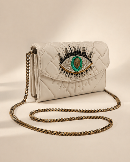 Pre-Loved Like New* Kurt Geiger Embellished Eye Crossbody Bag – Ivory