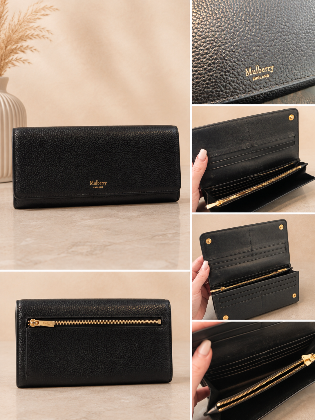 Pre Loved - Mulberry Continental Wallet – Black Small Classic Grain €495