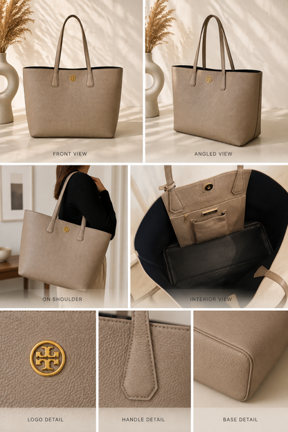 Pre Loved Tory Burch Pebbled Tote in French Grey