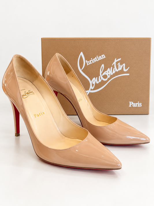 Pre loved CHRISTIAN LOUBOUTIN PIGALLE 100 PATENT CALF – NUDE SIZE 4