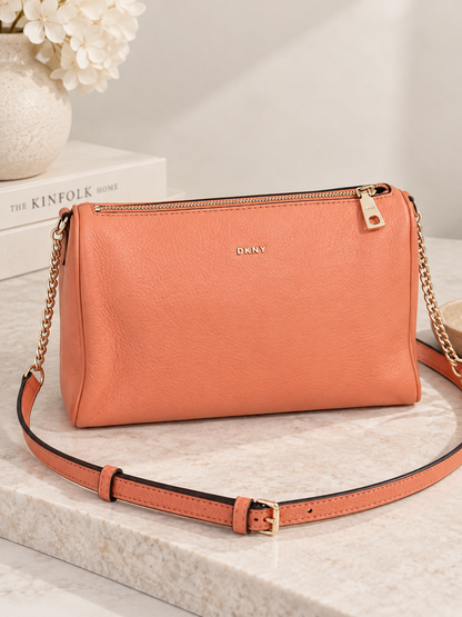 Pre loved DKNY Peach Leather Crossbody Bag