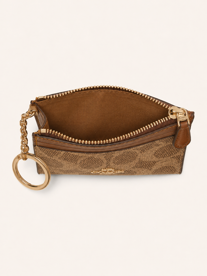 New*Coach Signature Canvas Zip Card & Key Holder – Khaki/Brown
