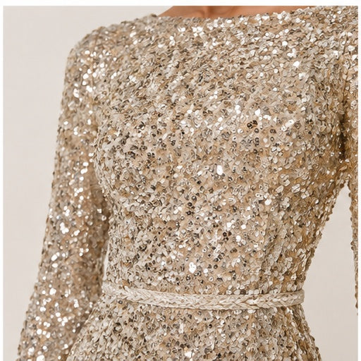 *Worn Once Nadine Merabi Mina Gold Sequin One-Shoulder Gown Size 12 RRP €590