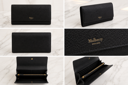 Pre Loved Mulberry Continental Wallet – Black Small Classic Grain