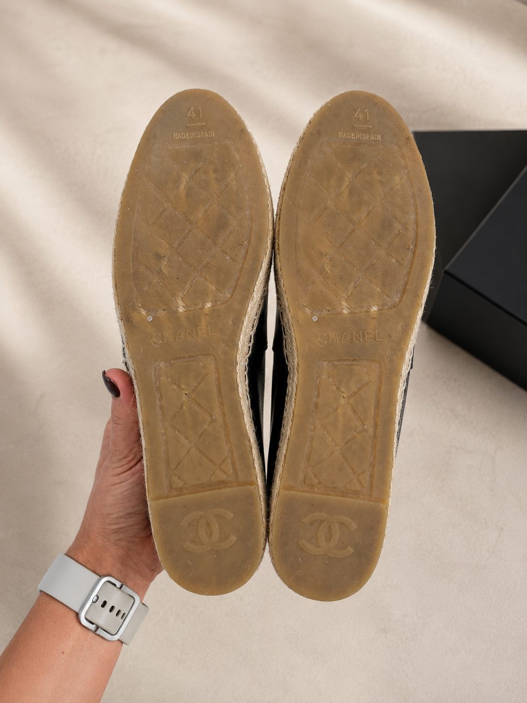 Pre Loved *Excellent CHANEL Black Lambskin CC Espadrilles