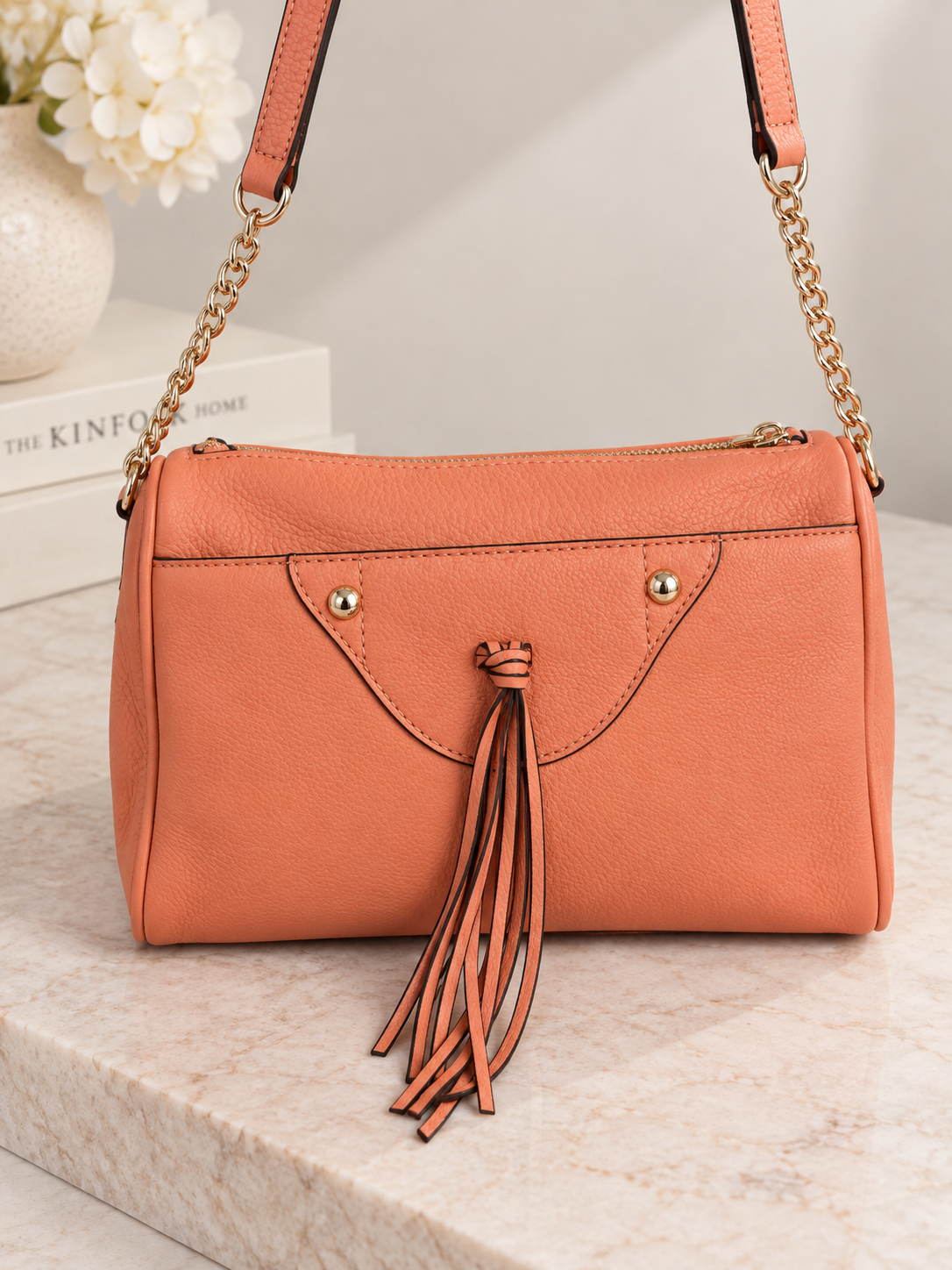 Pre loved DKNY Peach Leather Crossbody Bag