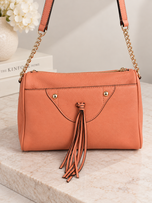 Pre loved DKNY Peach Leather Crossbody Bag
