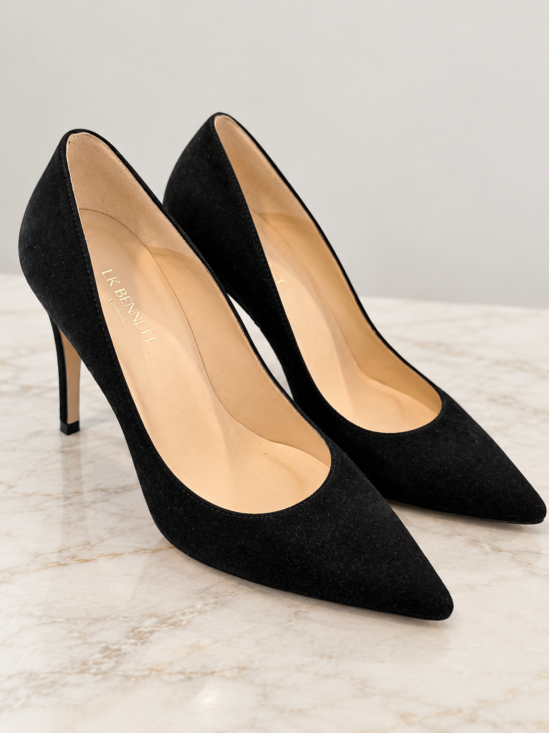 Never worn* L.K. Bennett Black Suede Pointed-Toe Courts – Size 39
