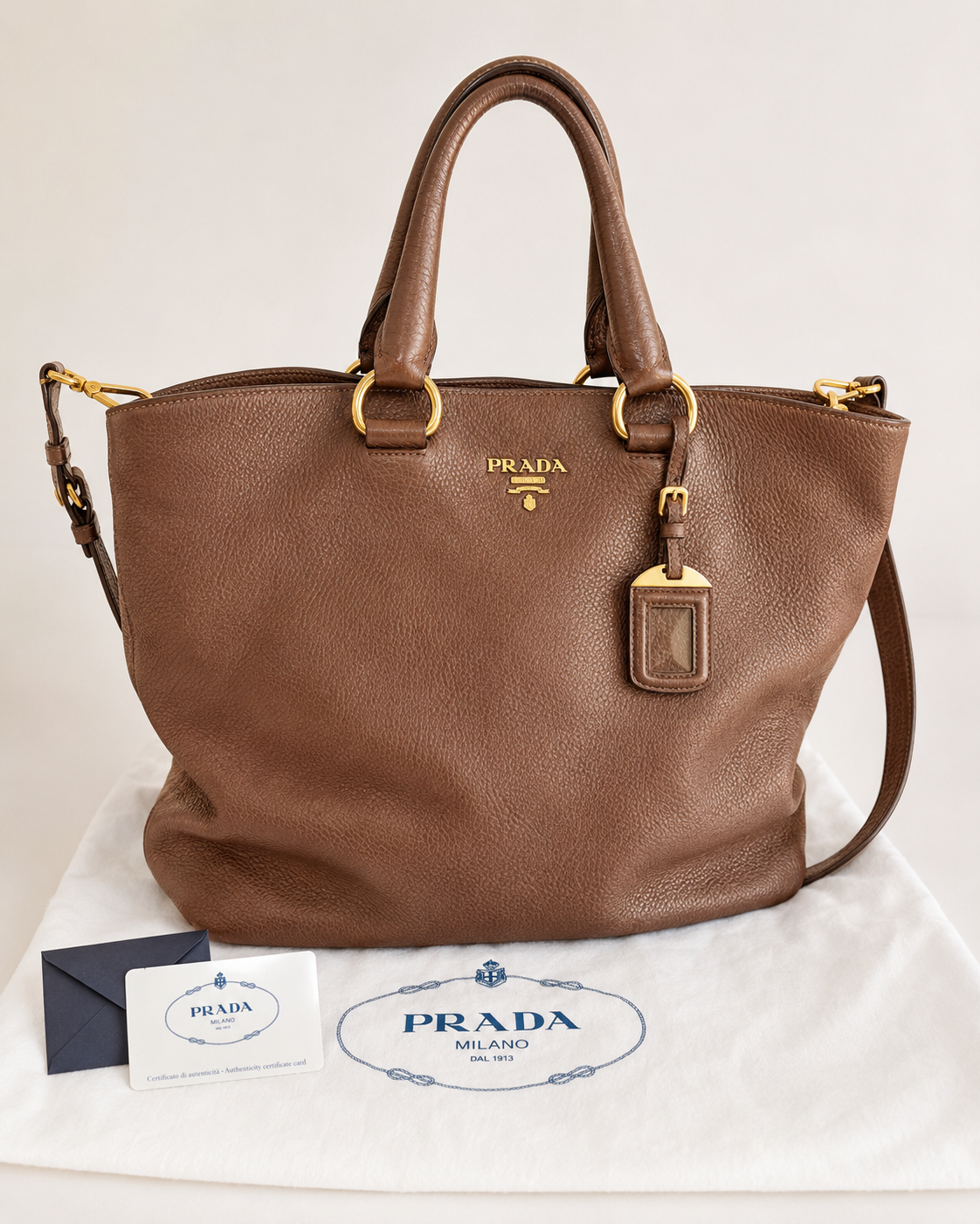 Pre Loved* Prada Vitello Daimo Large Leather Tote - Brown RRP €1,700