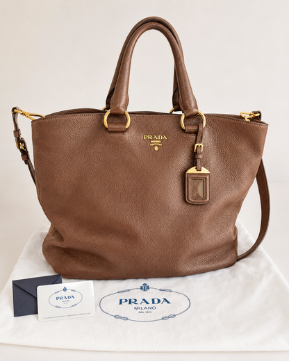 Pre Loved* Prada Vitello Daimo Large Leather Tote - Brown RRP €1,700