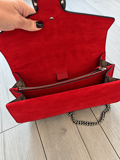 PRE LOVED - Gucci Dionysus GG Supreme Shoulder Bag – Red Suede RRP €2,700