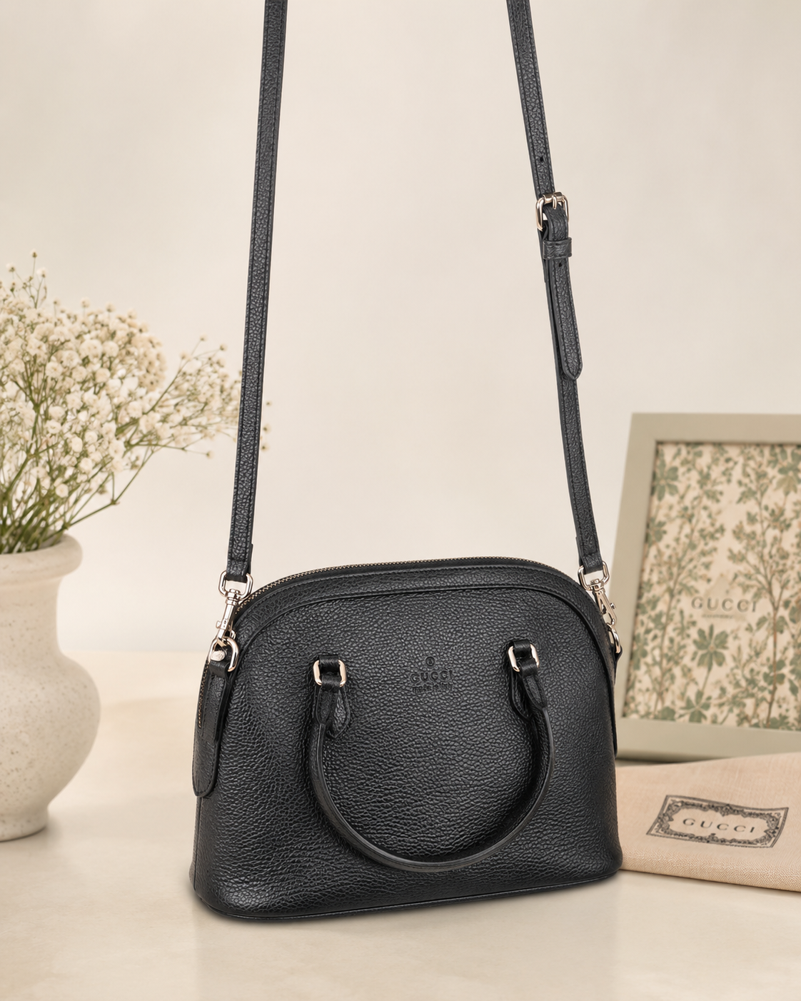 Pre Loved Gucci Black Leather Top Handle Crossbody Bag RRP €1,600