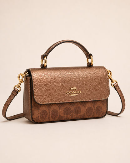 Excellent* Coach Mini Josie Top Handle Bag – Gold/Brown/Copper