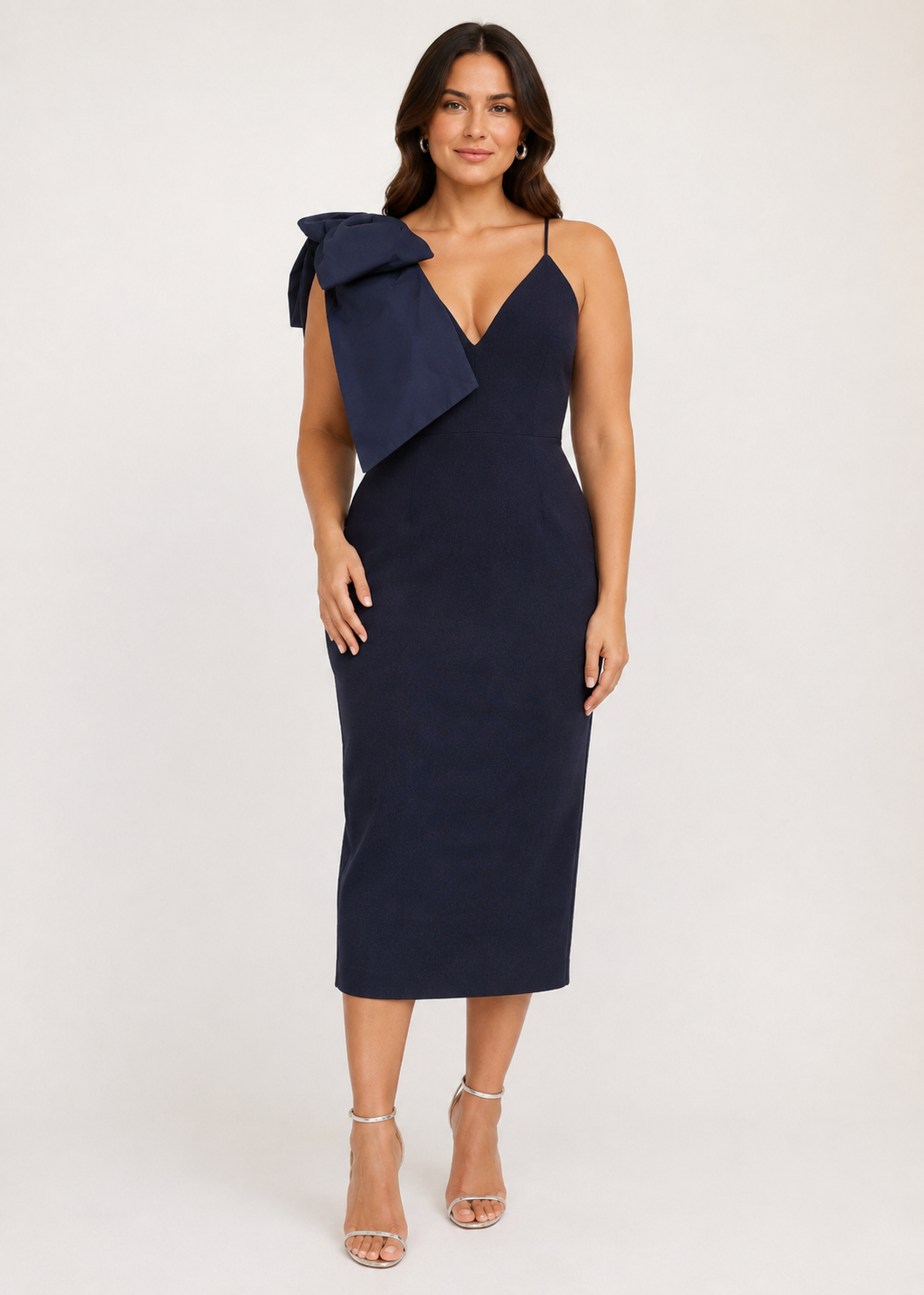 Rebecca Vallance Navy Statement Bow Midi Dress – Size 14 RRP €650
