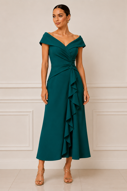 Worn Once* Xscape Emerald Green Off-Shoulder Midi Dress