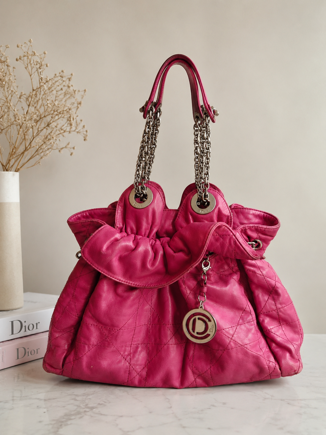 Pre Loved Christian Dior Fuchsia Cabbage Leather Bag