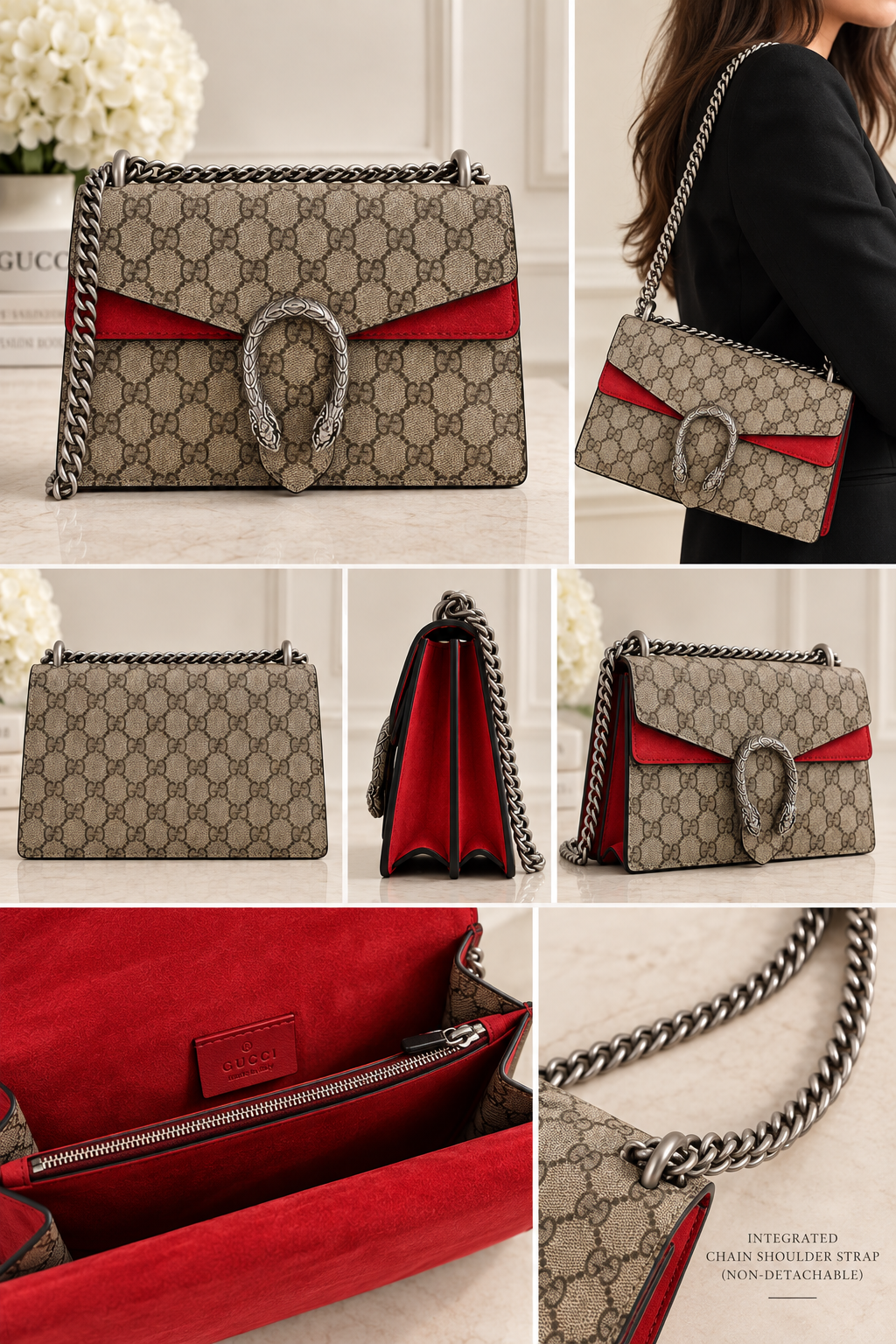 PRE LOVED - Gucci Dionysus GG Supreme Shoulder Bag – Red Suede RRP €2,700