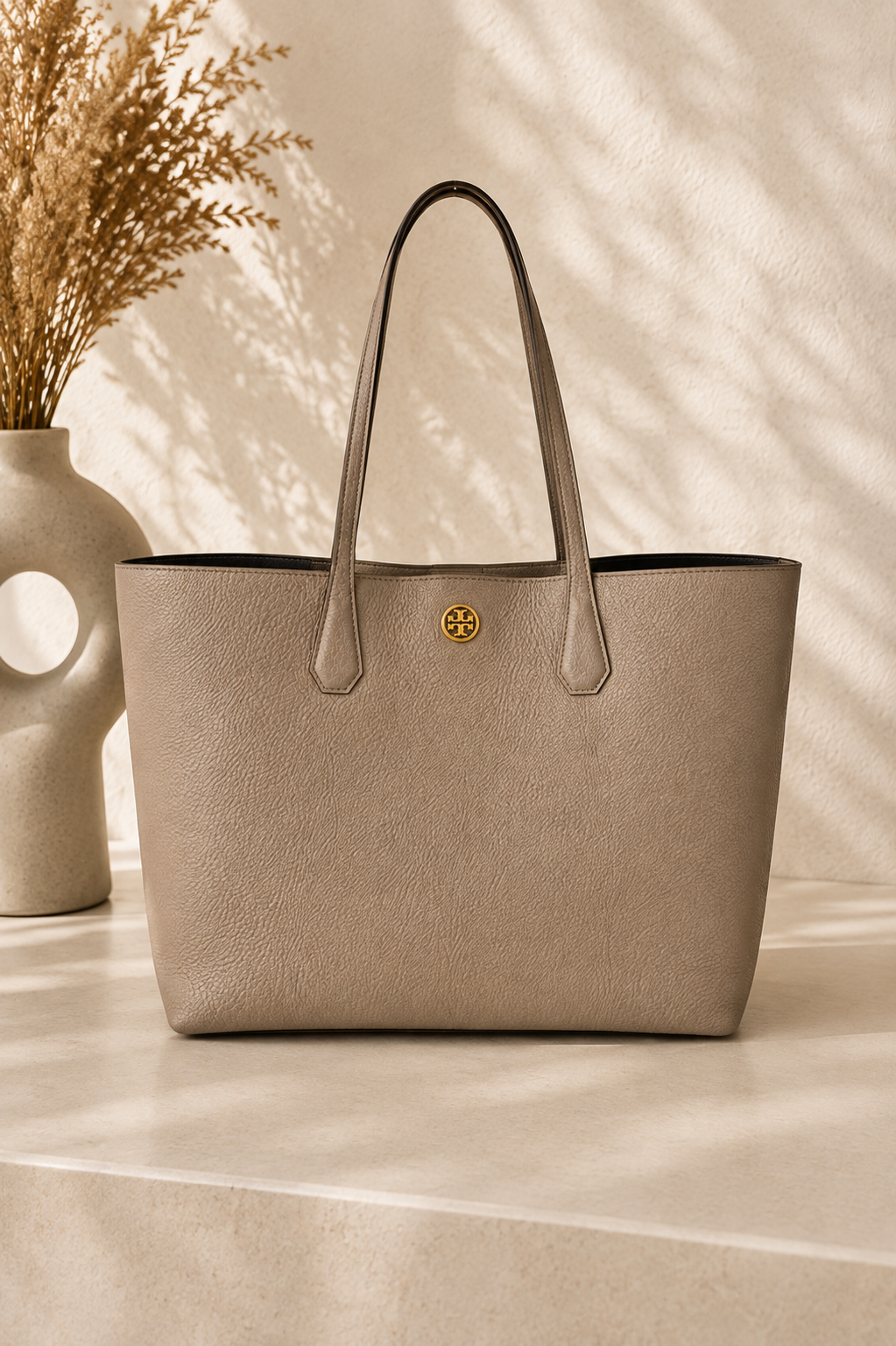 Pre Loved Tory Burch Pebbled Tote in French Grey