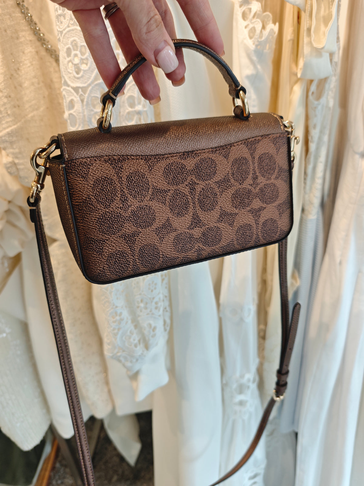 Excellent* Coach Mini Josie Top Handle Bag – Gold/Brown/Copper