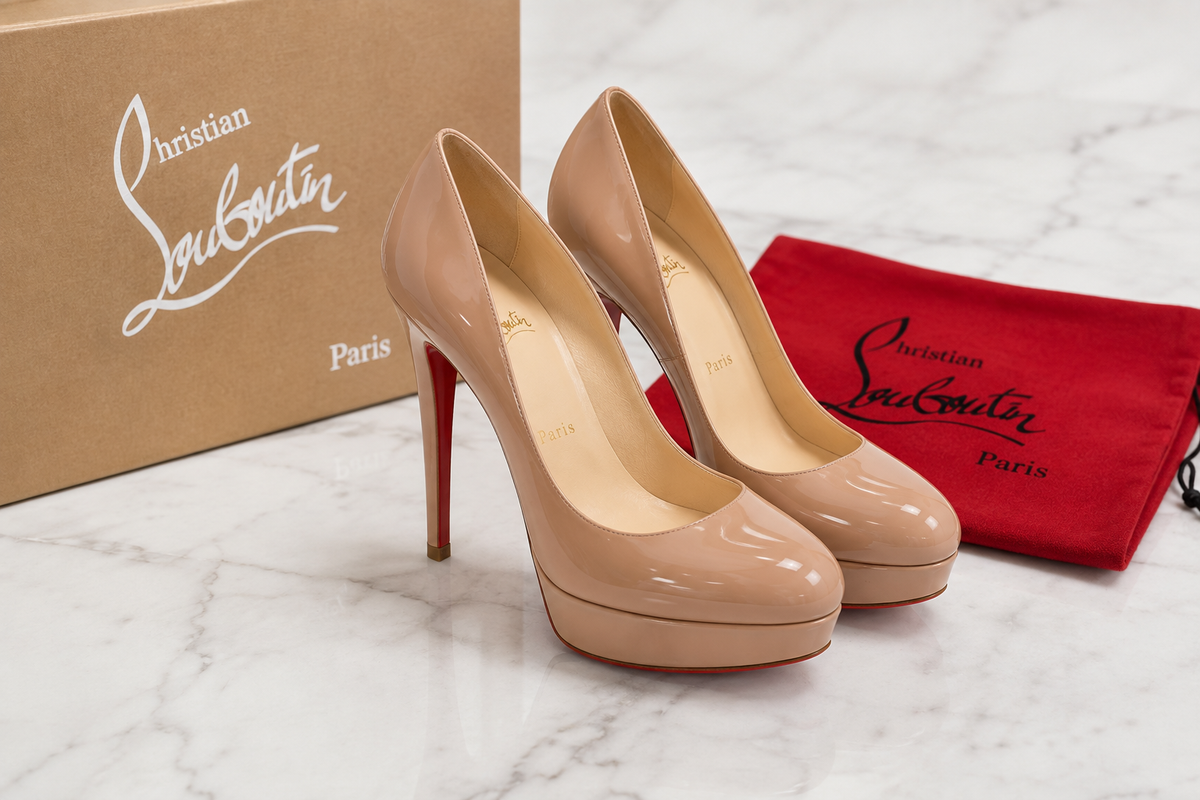 Excellent* Christian Louboutin Bianca 140 Patent Calf Pumps – Nude Size 39.5
