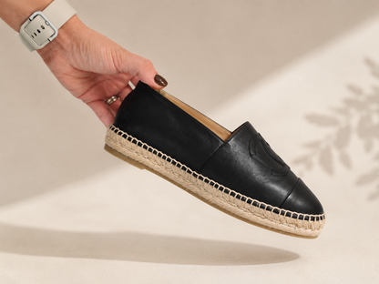 Pre Loved *Excellent CHANEL Black Lambskin CC Espadrilles