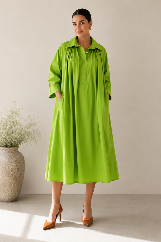 Excellent* Hache Lime Green Cotton Midi Dress RRP €650