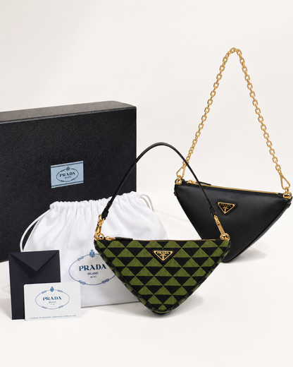 *NEW* Prada Symbole Leather & Fabric Mini Bag – Black / Ivy Green RRP €2,205