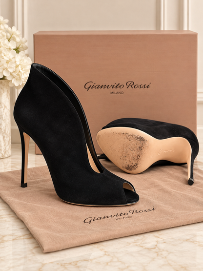 Pre loved Gianvito Rossi Black Suede Peep Toe Size 38