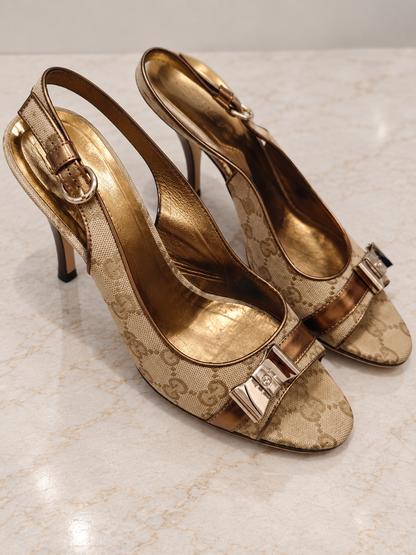 Vintage Gucci GG Monogram Bow Slingback Heels – Size 39