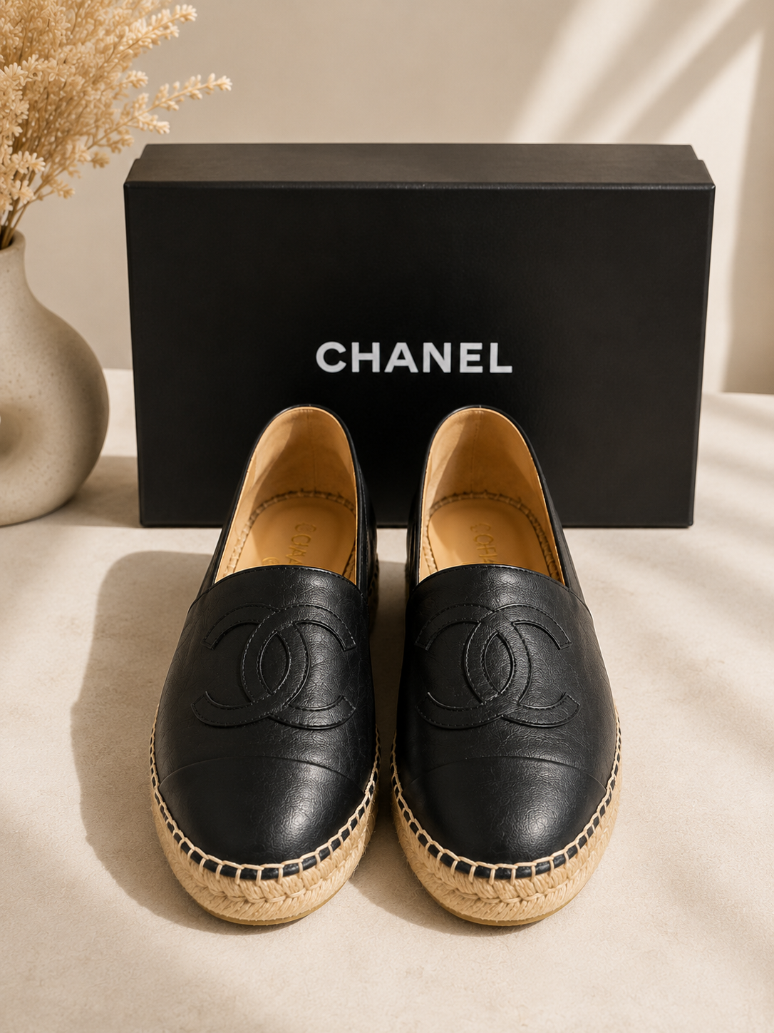 Pre Loved *Excellent CHANEL Black Lambskin CC Espadrilles