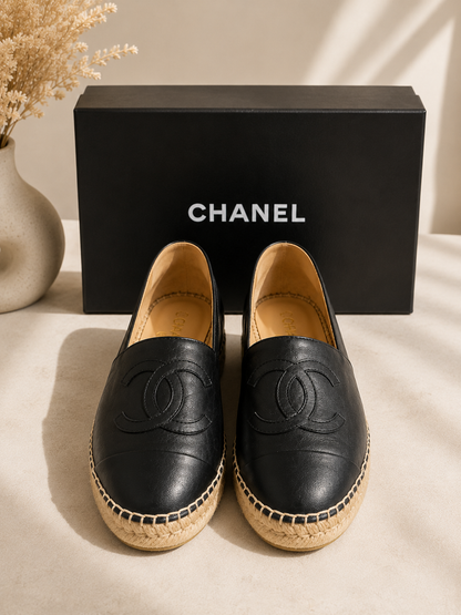 Pre Loved *Excellent CHANEL Black Lambskin CC Espadrilles