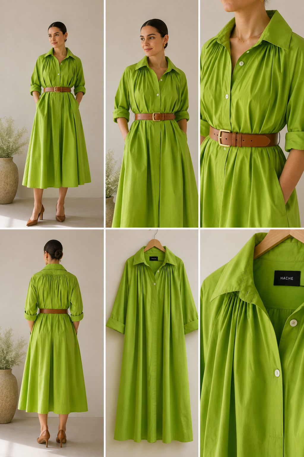 Excellent* Hache Lime Green Cotton Midi Dress RRP €650