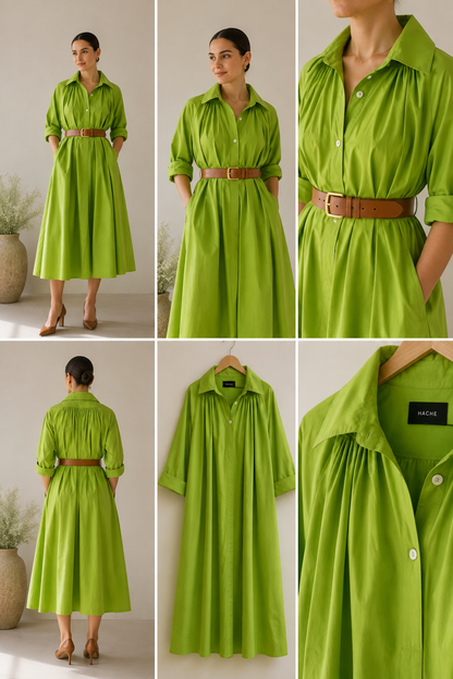 Excellent* Hache Lime Green Cotton Midi Dress RRP €650