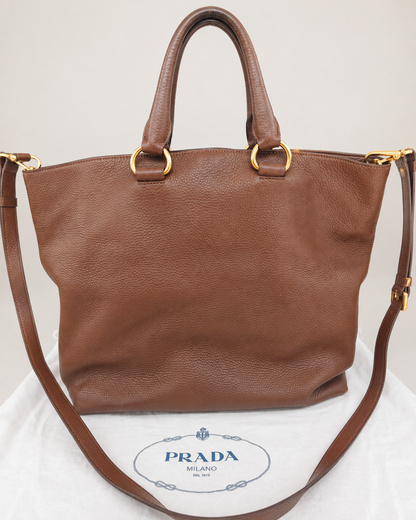 Pre Loved* Prada Vitello Daimo Large Leather Tote - Brown RRP €1,700